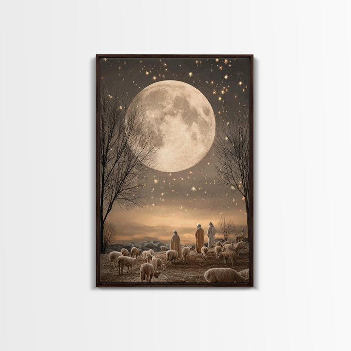 Midnight Shepherds Hope | Framed Canvas Print | Christian Art Canvas | Christmas Art | Christian Wall Art | Jesus Painting | Christian Chri