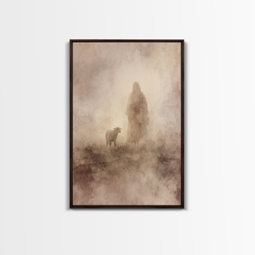Silent Pasture Hope – Framed Canvas Print – Christian Wall Art – Jesus Painting – Christian Art Canvas – Christian Gift – Subtle Christian