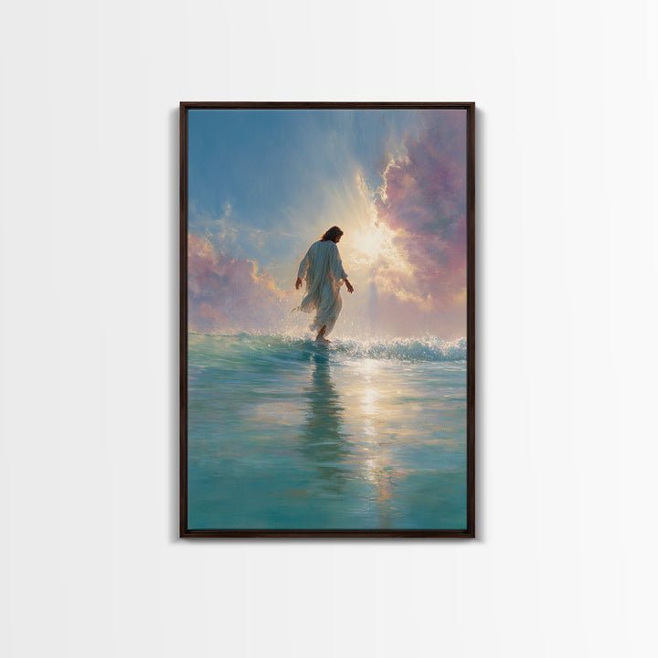 Golden Horizon Peace, Framed Canvas Print, Christian Wall Art, Jesus Painting, Christian Art Canvas, Large Christian Art, Christian Gift Id