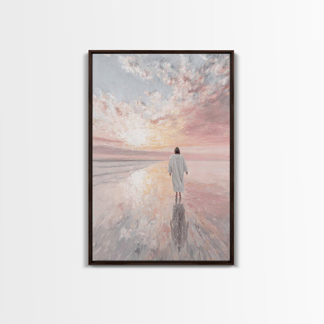 Radiant Shore Peace, Framed Canvas Print, Christian Wall Art, Christian Art Canvas, Jesus Painting, Modern Christian Painting, Christian Gi