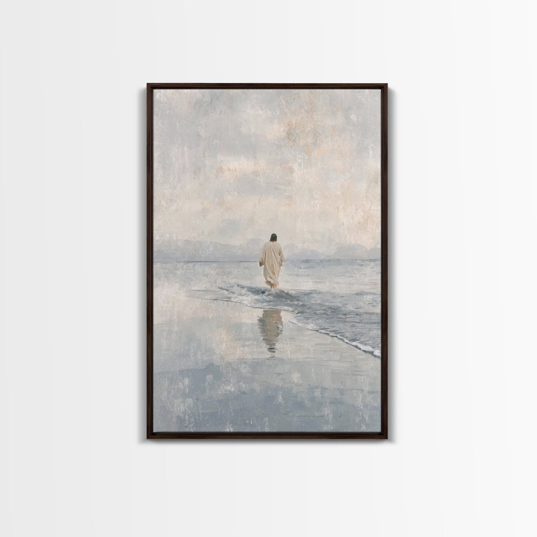 Quiet Tide Grace – Framed Canvas Print – Christian Art Canvas – Christian Wall Art – Jesus Painting – Minimalist Christian Art – Christian