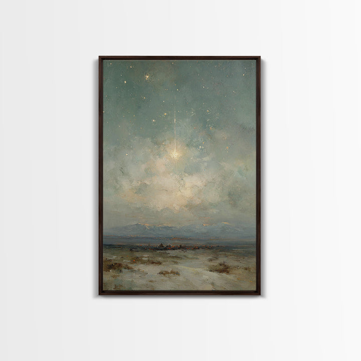 Heavenly Night Signal, Framed Canvas Print, Christian Art Canvas, Christmas Wall Art, Christian Christmas Art, Christmas Art Prints, Moody