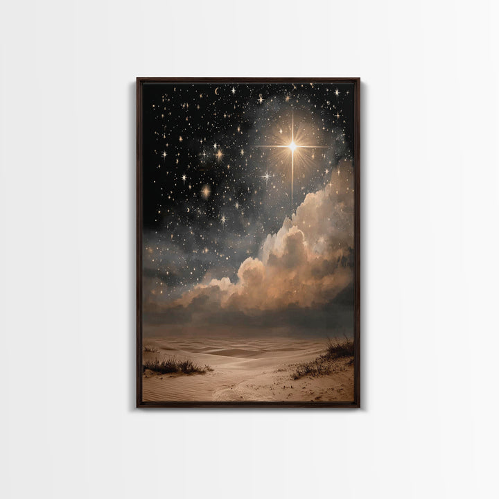 Celestial Desert Light | Framed Canvas Print | Christmas Wall Art | Christian Art Canvas | Christian Christmas Art | Moody Christmas Art |