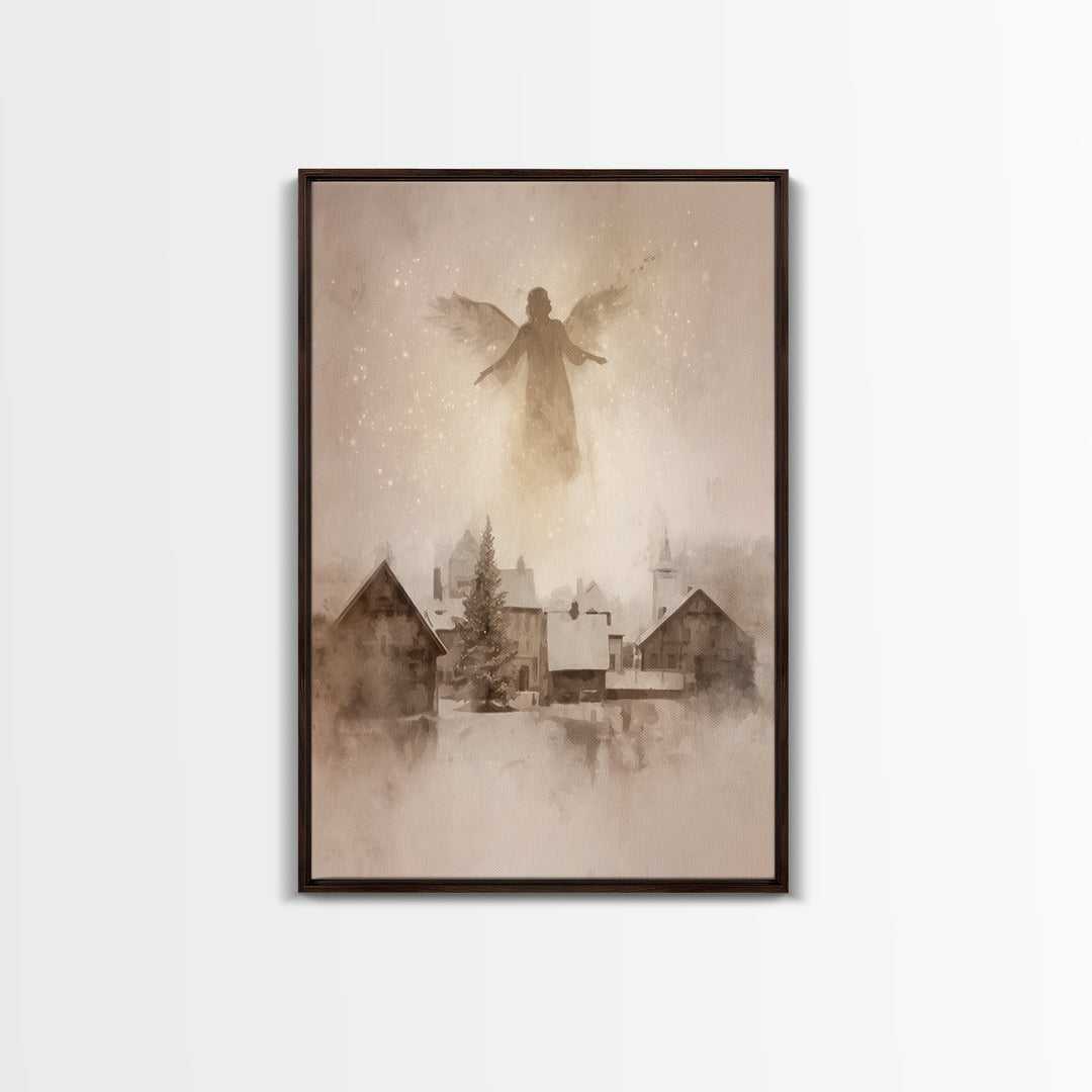 Snowlit Messenger – Framed Canvas Print – Christian Art Print – Christmas Art – Christian Art Canvas – Christian Wall Art – Vintage Christi