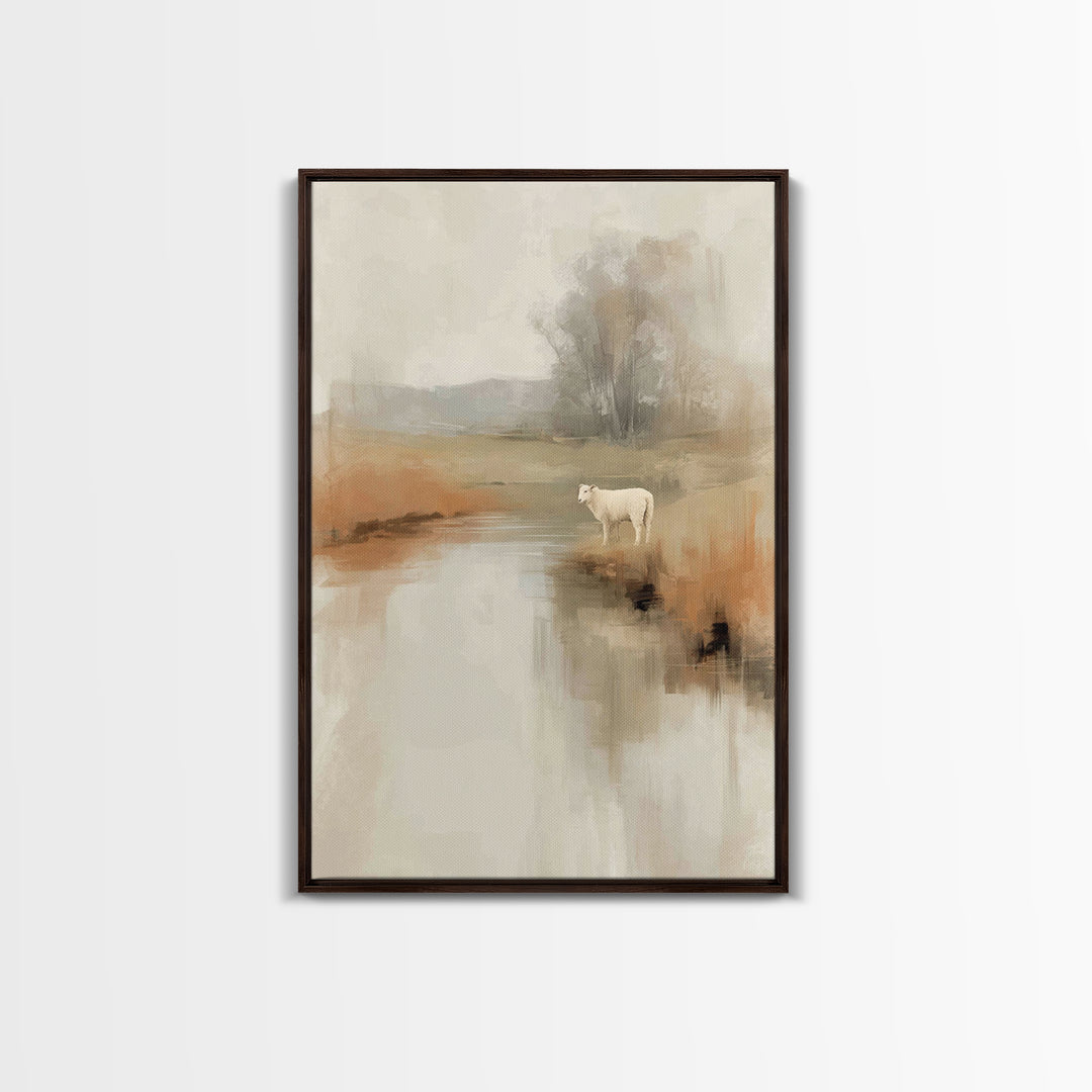 Gentle Pasture Light, Framed Canvas Print, Christian Art Canvas, Christian Wall Art, Christian Painting, Christmas Art, Christian Decor