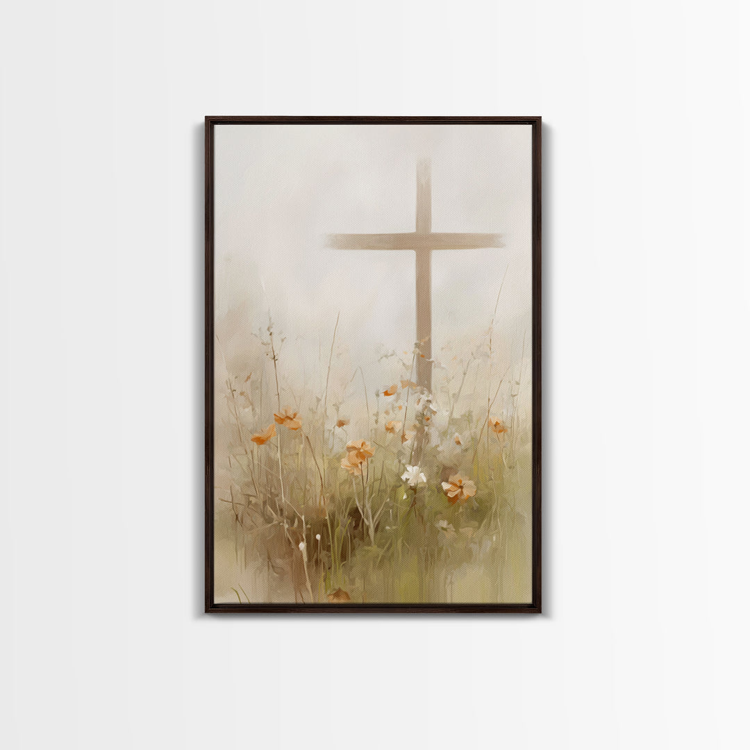 Gentle Crosslight – Framed Canvas Print – Christian Wall Art – Christian Art Canvas – Minimalist Christian Art – Christian Painting