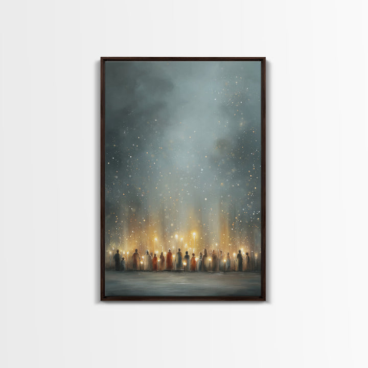 Starry Night Gathering, Framed Canvas Print, Christian Christmas Art, Christian Wall Art, Modern Christian Art, Christian Art Canvas, Jesus