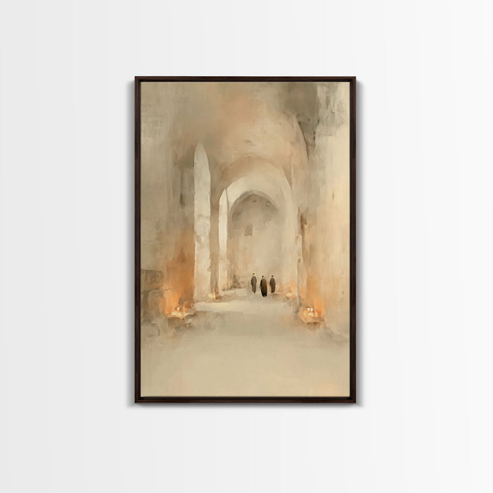 Sacred Hall Glow – Framed Canvas Print – Christian Wall Art – Moody Christian Art – Christian Art Canvas – Subtle Christian Art – Christian