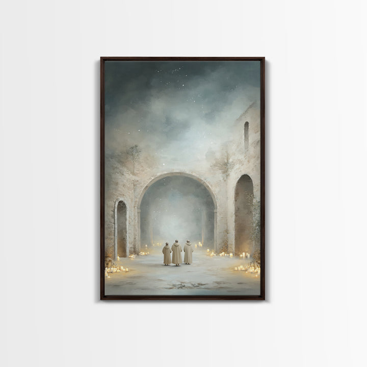 Divine Arch Gathering – Framed Canvas Print – Christian Art Canvas – Christian Wall Art – Christmas Art – Christian Christmas Art – Vintage