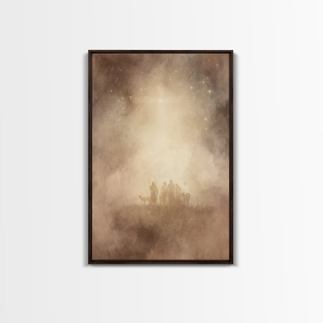 Shepherds Beneath Glory – Framed Canvas Print – Christian Christmas Art – Jesus Christmas Art – Christmas Wall Art – Christian Art Canvas –