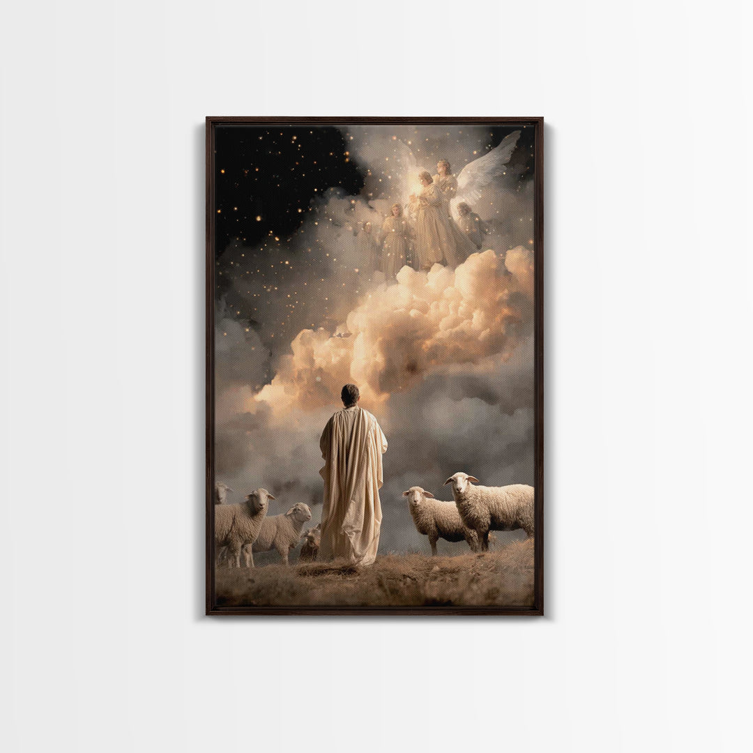 Angelic Glory Sky | Framed Canvas Print | Christian Christmas Art | Christmas Wall Art | Christian Art Canvas | Jesus Christmas Art | Chris