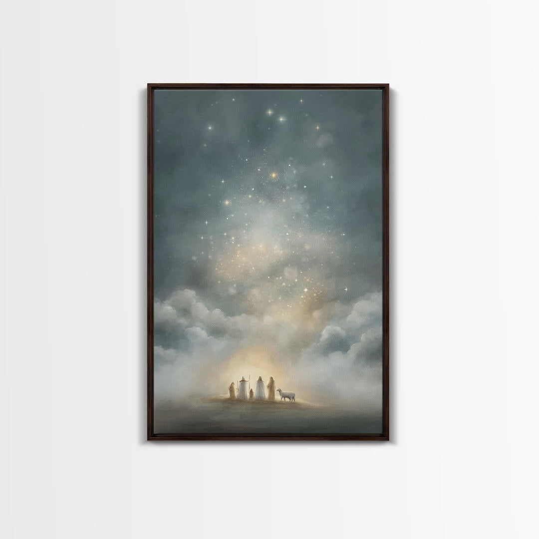 Starry Night Revelation, Framed Canvas Print, Christian Wall Art, Christmas Canvas Wall Art, Christian Art Canvas, Moody Christmas Art, Chr