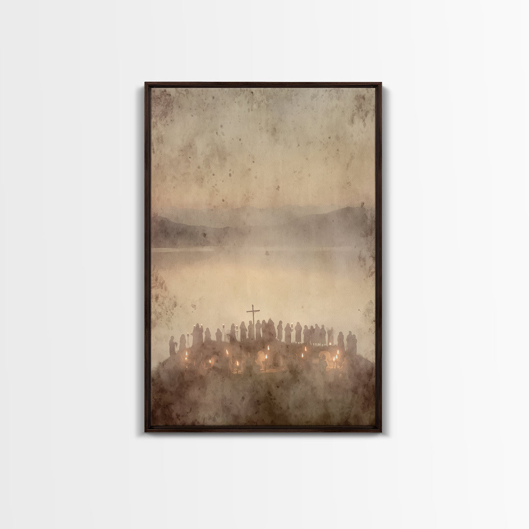 Candlelit Assembly – Framed Canvas Print – Christian Wall Art – Moody Christian Art – Christmas Canvas Wall Art – Christian Art Print – Chr
