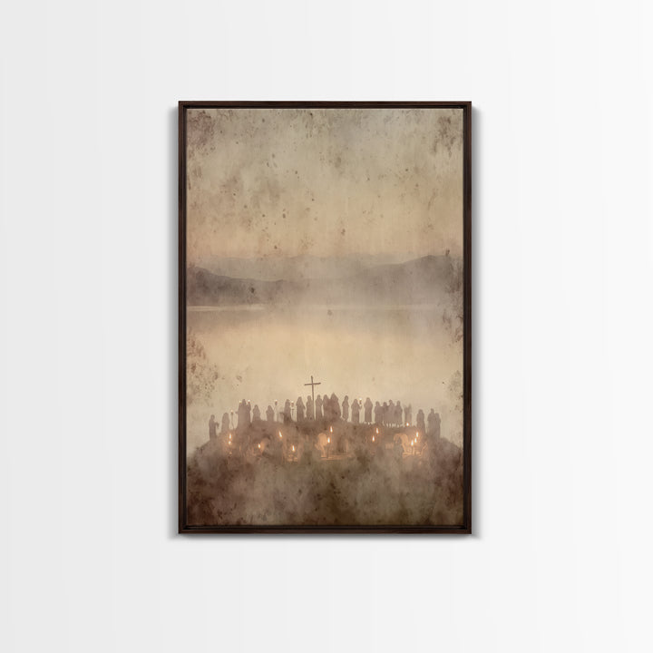 Candlelit Assembly – Framed Canvas Print – Christian Wall Art – Moody Christian Art – Christmas Canvas Wall Art – Christian Art Print – Chr