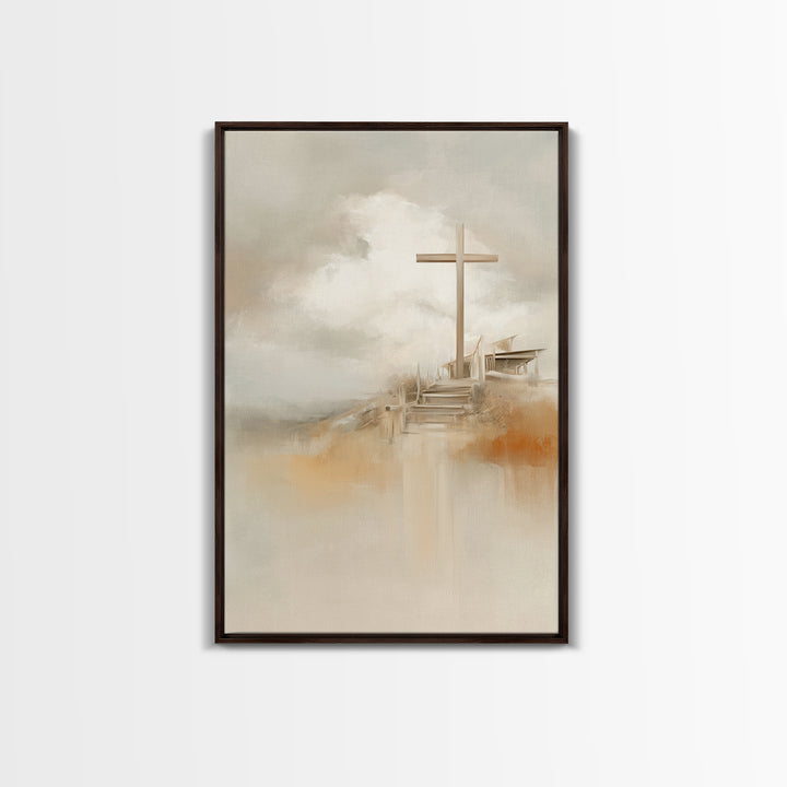 Cross On The Hill – Framed Canvas Print – Christian Wall Art – Christian Art Painting – Minimalist Christian Art – Christian Art Canvas – C