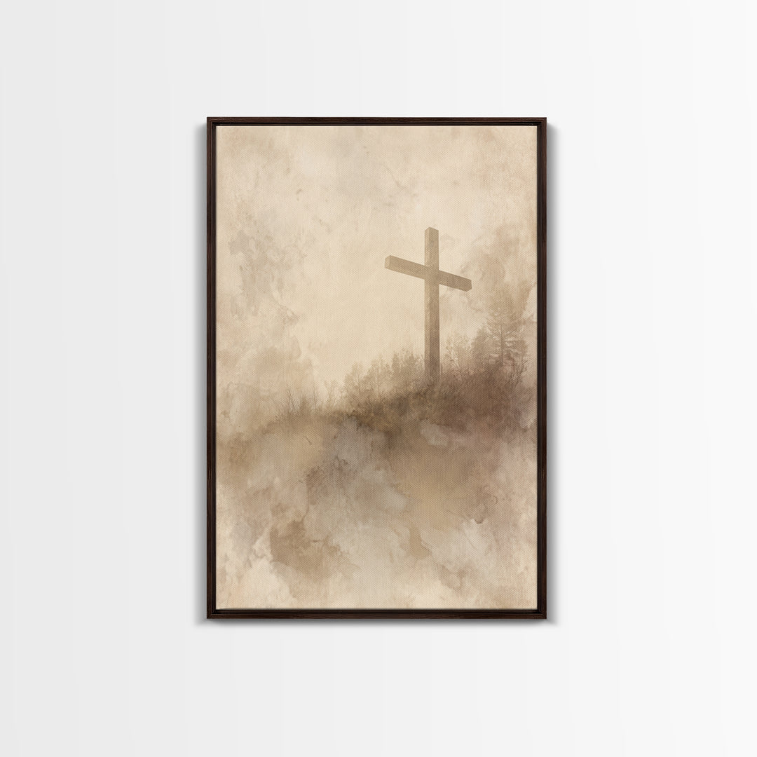 Soft Desert Cross | Framed Canvas Print | Christian Art Canvas | Christian Wall Art | Subtle Christian Paintings | Vintage Christian Art |