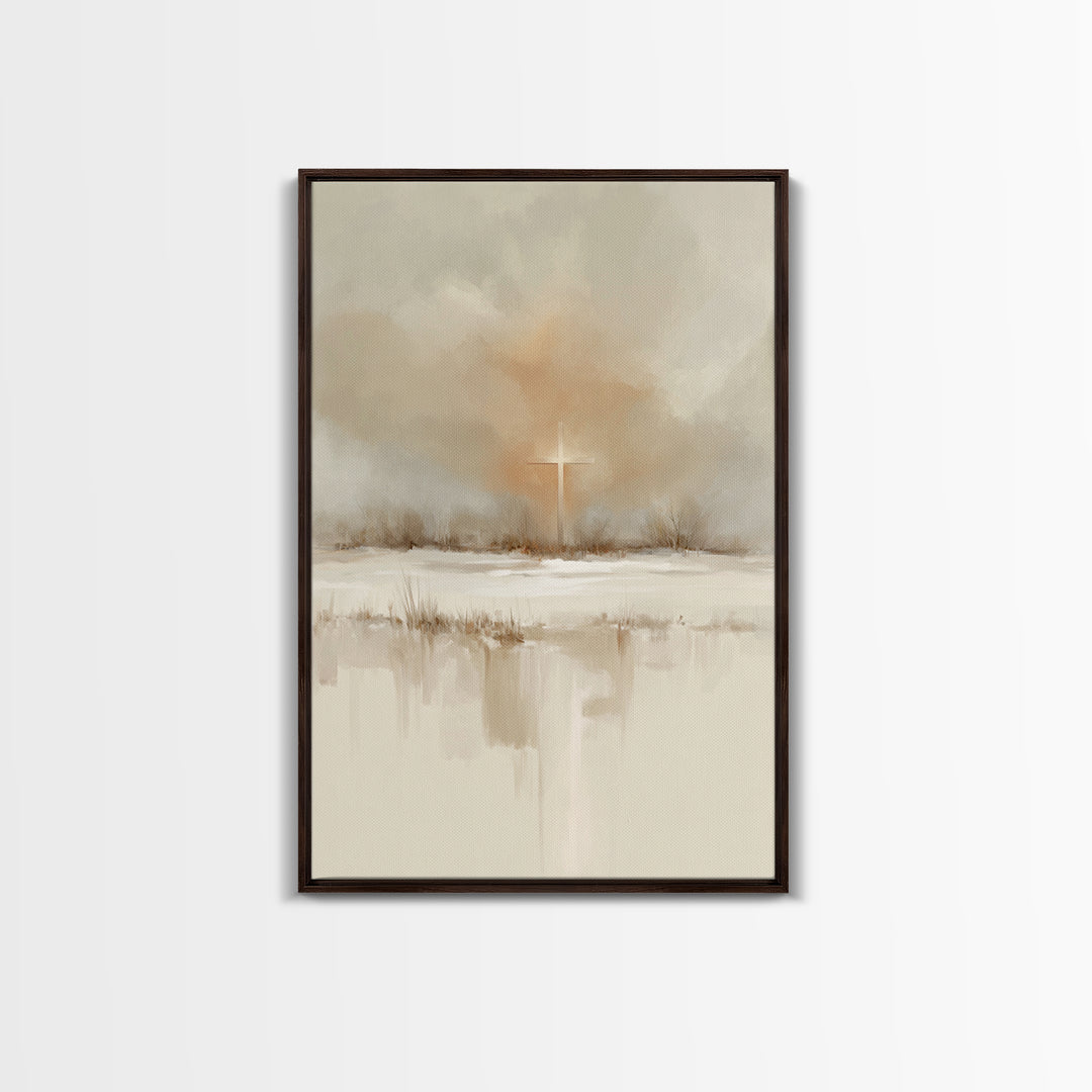 Winter Cross Light – Framed Canvas Print – Christian Wall Art – Christian Art Canvas – Christmas Art – Christian Decoration