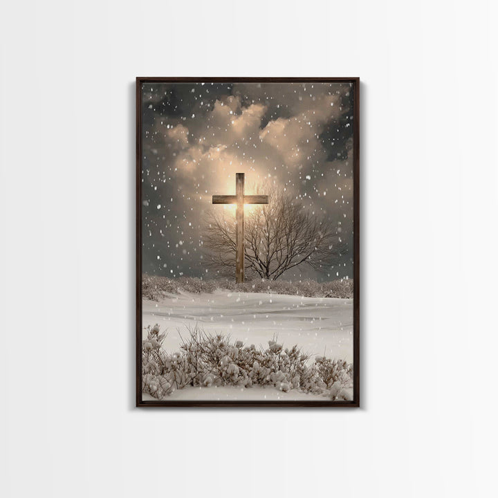Snowfall Grace, Framed Canvas Print, Christian Wall Art, Christian Art Canvas, Christmas Art, Christian Decoration