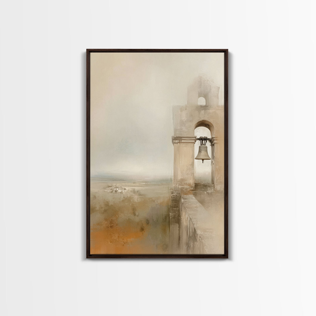 Silent Bell Tower, Framed Canvas Print, Christian Wall Art, Christian Art Canvas, Christian Gift, Vintage Christian Art