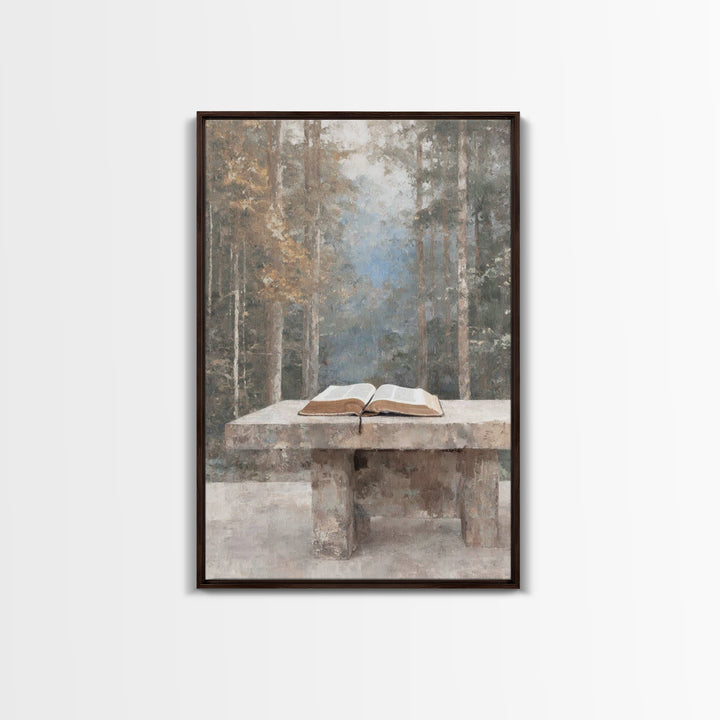 Quiet Scripture Table, Framed Canvas Print, Christian Wall Art, Christian Art Canvas, Christian Gift, Subtle Christian Art