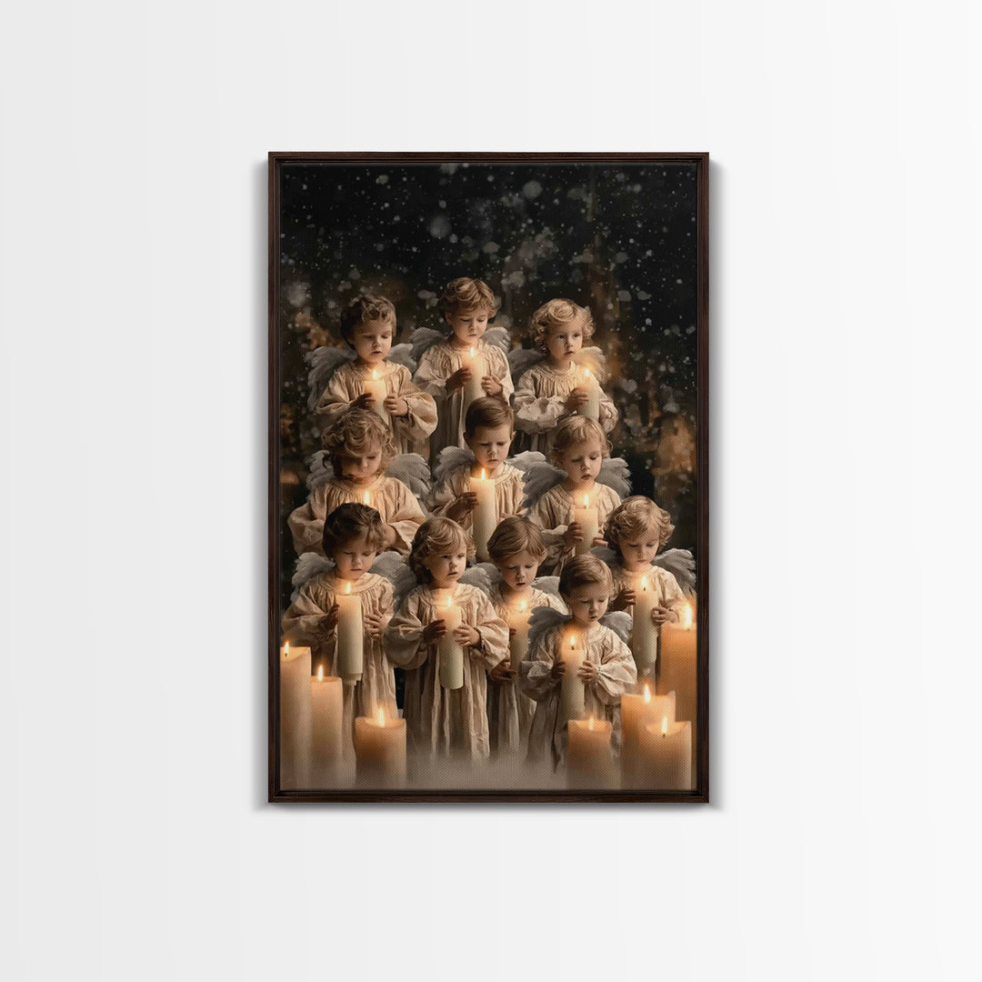 Candlelight Angels | Framed Canvas Print | Christian Wall Art | Christian Art Canvas | Christmas Art | Christian Christmas Art