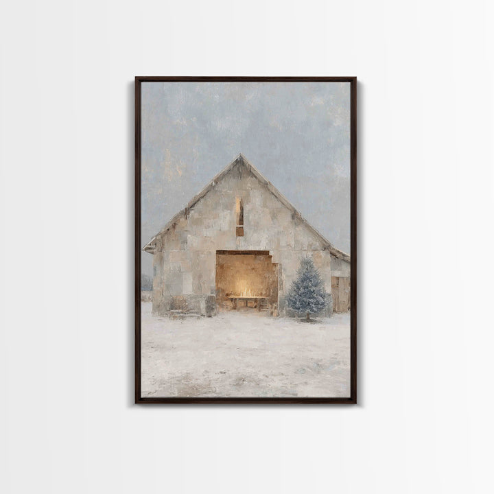 Holy Night Stable, Framed Canvas Print, Christian Christmas Art, Christmas Wall Art, Christian Art Canvas, Jesus Christmas Art, Christmas A