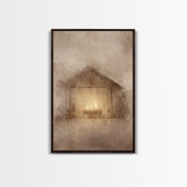 Silent Manger Light – Framed Canvas Print – Christian Christmas Art – Christian Art Canvas – Subtle Christian Art – Christmas Wall Art – Ch