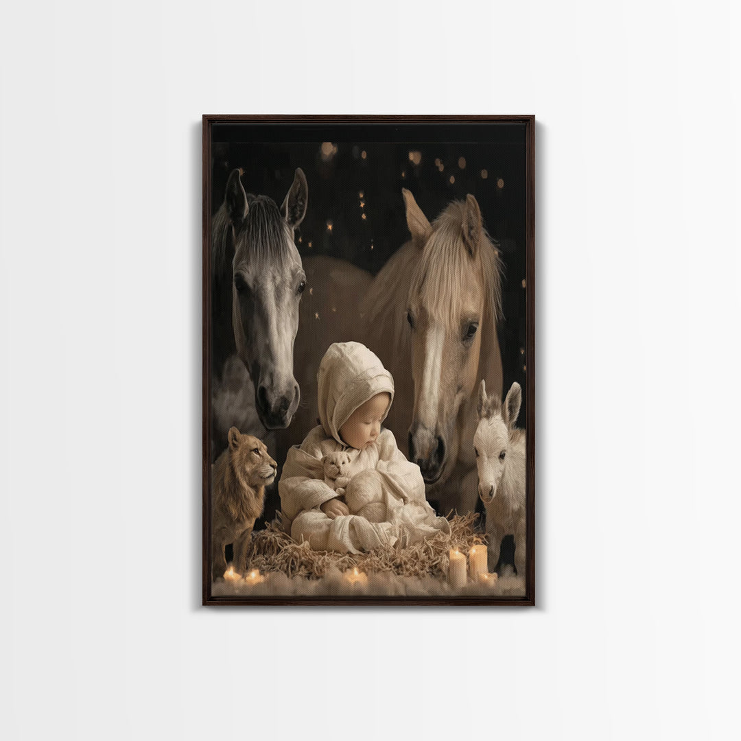 Silent Manger Light – Framed Canvas Print – Christian Wall Art – Jesus Painting – Christmas Wall Art – Christian Art Canvas – Christian Chr
