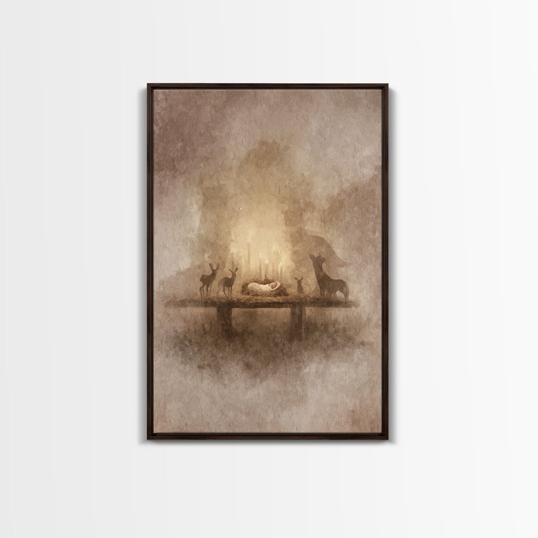 Heavenly Birth Glow – Framed Canvas Print – Christian Art Canvas – Christmas Art Prints – Jesus Christmas Art – Modern Christian Art – Chri