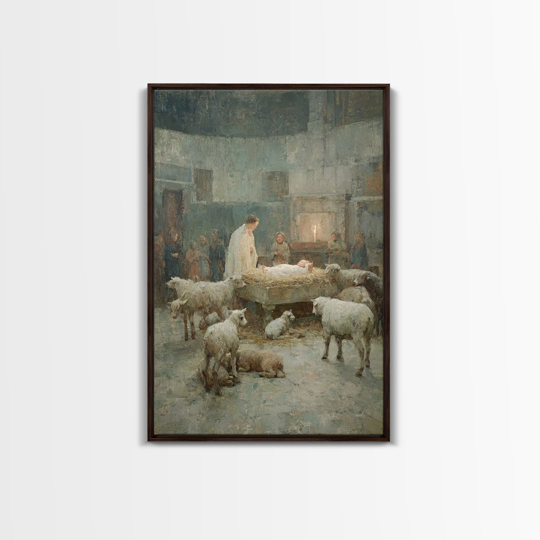 Humble Stable Grace – Framed Canvas Print – Christian Art Print – Christmas Wall Art – Jesus Christmas Art – Vintage Christian Art – Christ
