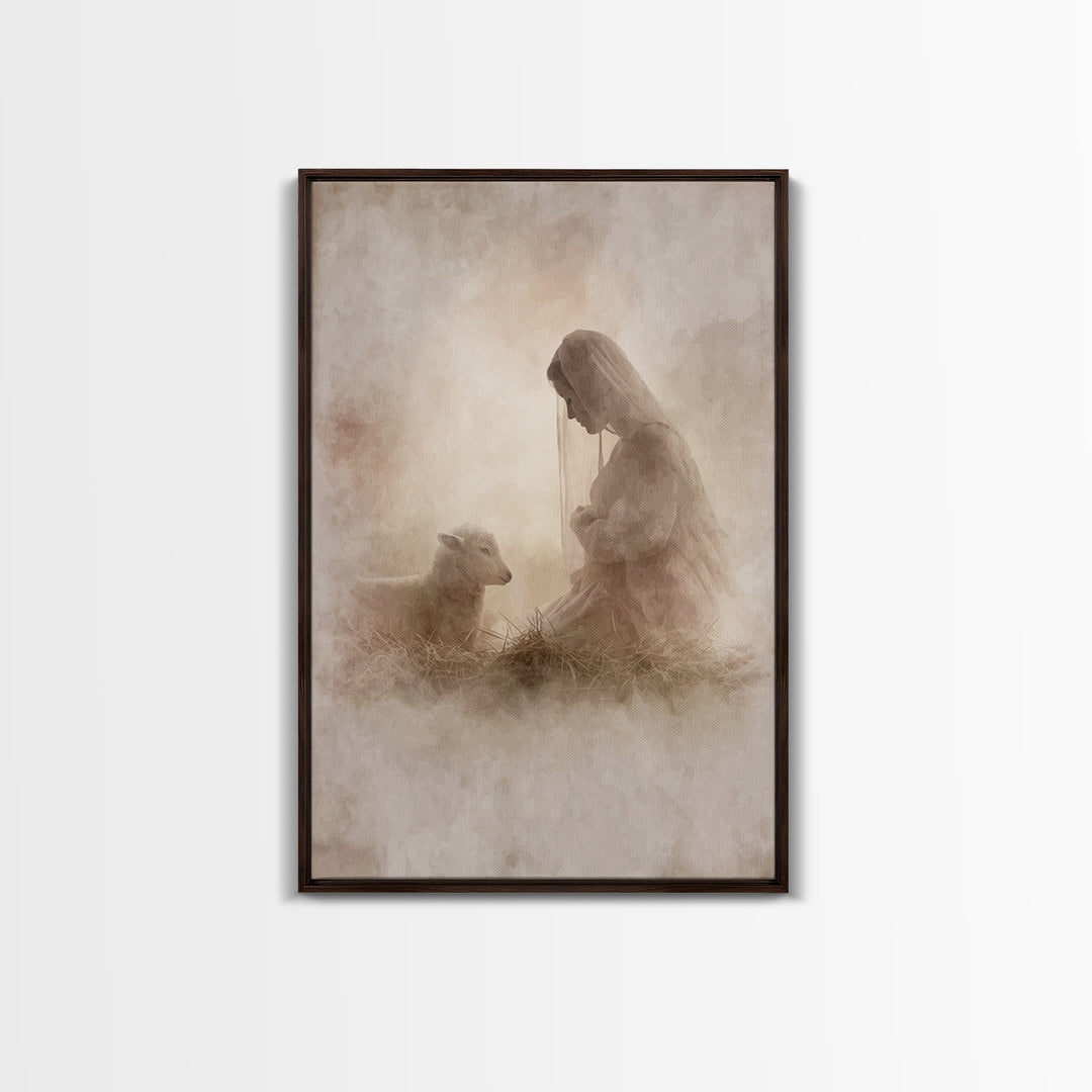 Sacred Night Calm – Framed Canvas Print – Christian Art Canvas – Christian Christmas Art – Jesus Christmas Art – Christian Wall Art – Chris