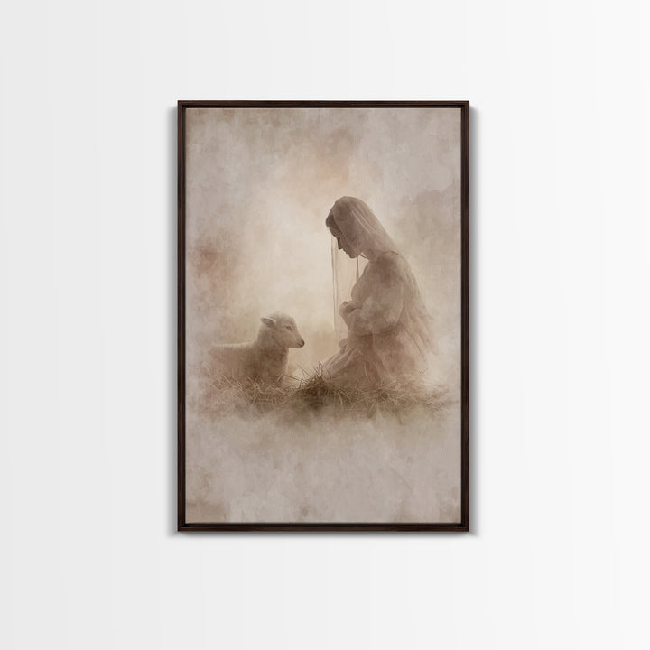 Sacred Night Calm – Framed Canvas Print – Christian Art Canvas – Christian Christmas Art – Jesus Christmas Art – Christian Wall Art – Chris