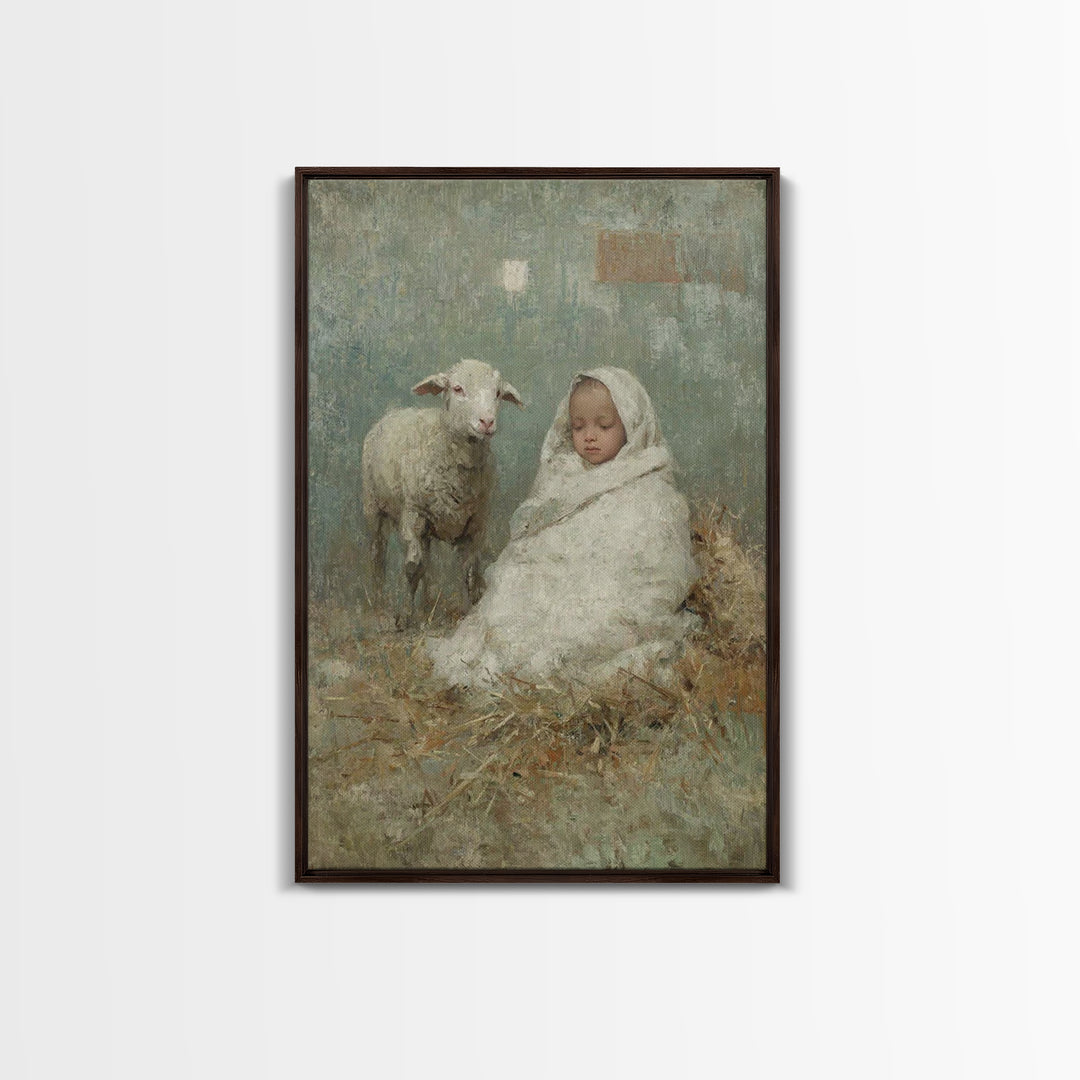 Little Lamb Peace – Framed Canvas Print – Christian Wall Art – Christian Art Canvas – Jesus Painting – Christian Christmas Art – Christmas