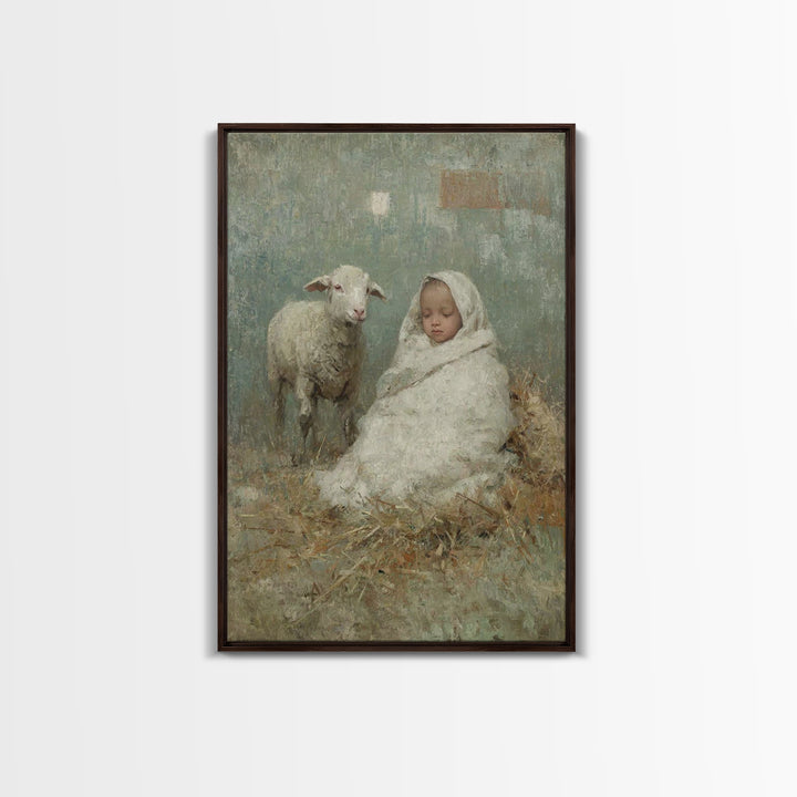 Little Lamb Peace – Framed Canvas Print – Christian Wall Art – Christian Art Canvas – Jesus Painting – Christian Christmas Art – Christmas
