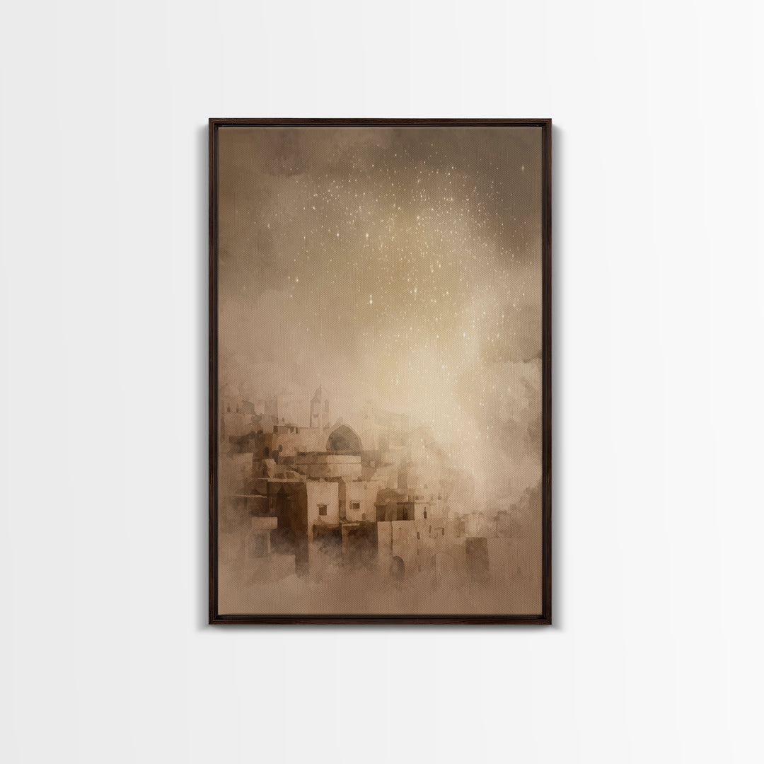 Holy City Morn – Framed Canvas Print – Christian Art Print – Christmas Canvas Wall Art – Christian Christmas Decorations – Christian Wall A