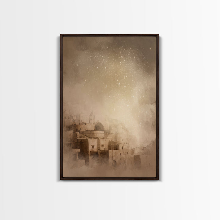 Holy City Morn – Framed Canvas Print – Christian Art Print – Christmas Canvas Wall Art – Christian Christmas Decorations – Christian Wall A