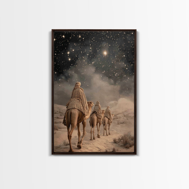 Night Star Path – Framed Canvas Print – Christian Christmas Art – Christian Wall Art – Christian Art Canvas – Jesus Painting – Christmas Ar