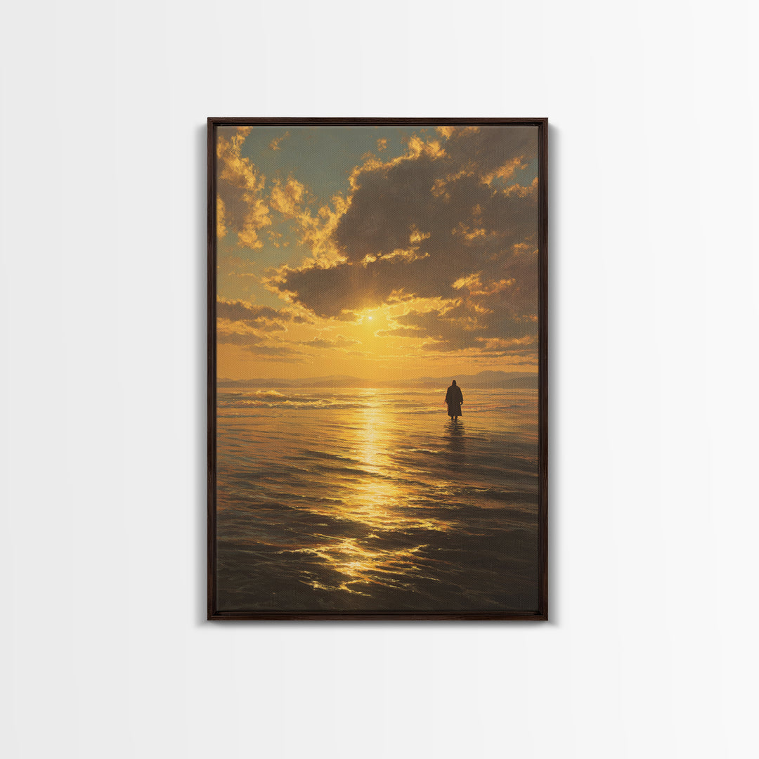 Golden Crossing – Framed Canvas Print – Christian Art Canvas – Jesus Painting – Christian Wall Art – Moody Christian Art – Christian Christ