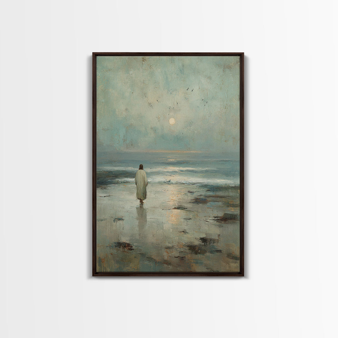 Dawn Walk – Framed Canvas Print – Christian Wall Art – Jesus Painting – Christian Art Canvas – Modern Christian Art – Subtle Christian Art