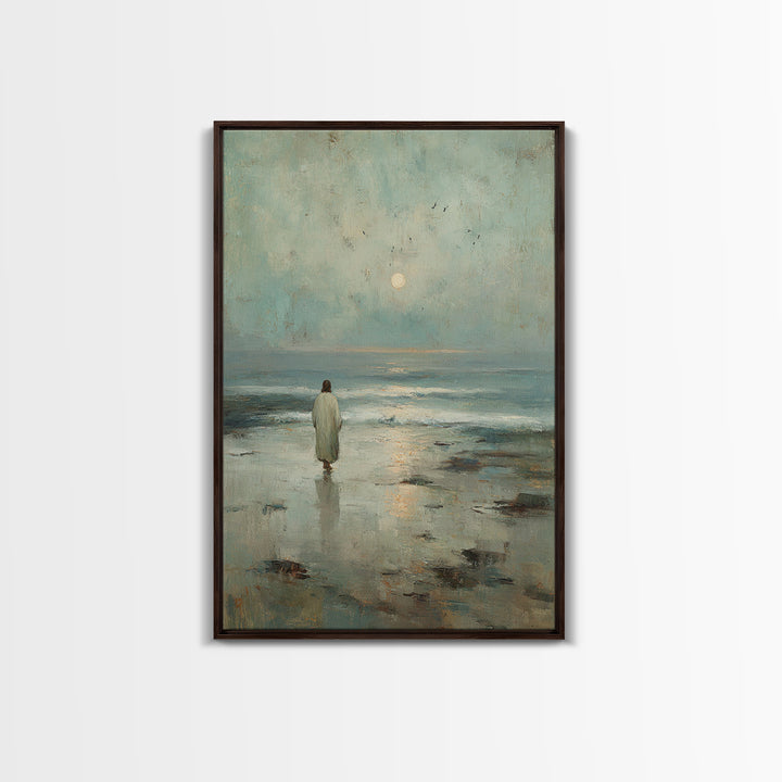 Dawn Walk – Framed Canvas Print – Christian Wall Art – Jesus Painting – Christian Art Canvas – Modern Christian Art – Subtle Christian Art