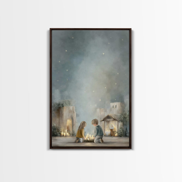 Starry Nativity – Framed Canvas Print – Christian Christmas Art – Christmas Art – Christian Art Canvas – Framed Christmas Art – Christian W
