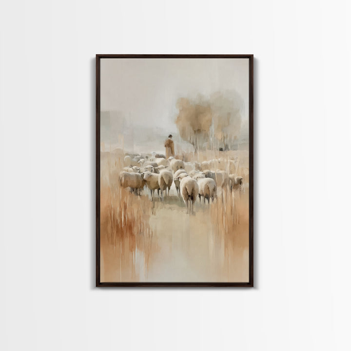 Golden Pasture Calm – Framed Canvas Print – Christian Art Canvas – Christian Wall Art – Christian Painting – Large Christian Art – Subtle C