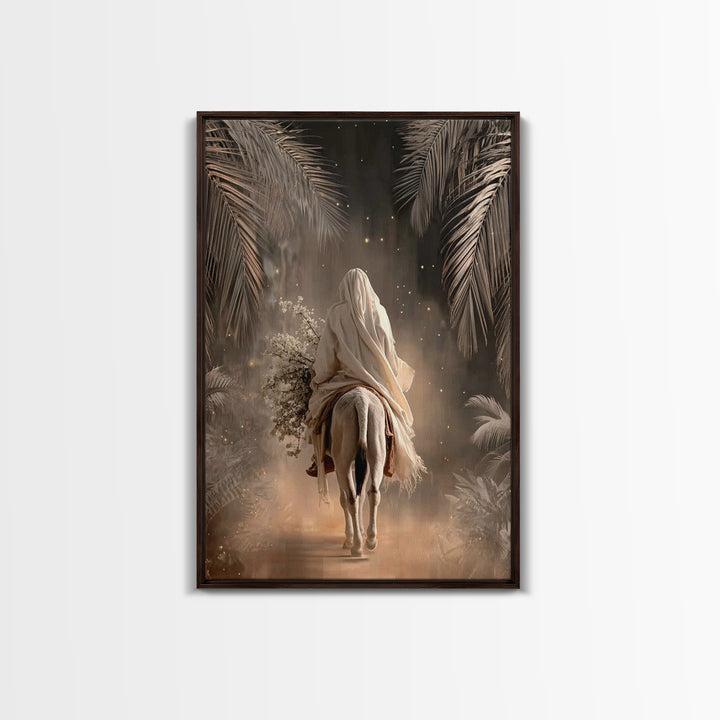 Night Palm Reverence – Framed Canvas Print – Christian Wall Art – Large Jesus Painting – Christian Art Print – Christmas Art Work – Christi