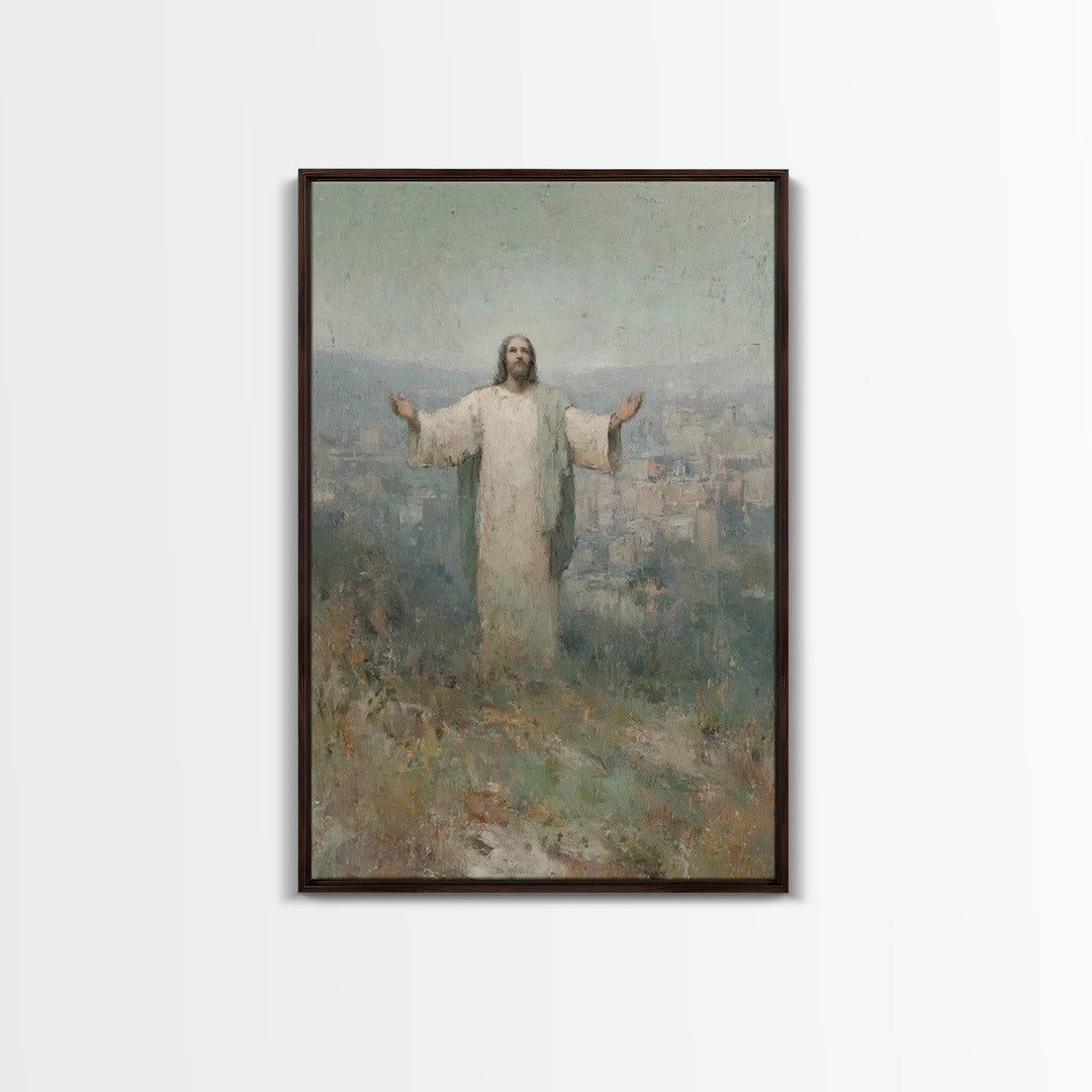 Hillside Blessing – Framed Canvas Print – Christian Art Painting – Jesus Wall Art – Modern Christian Art – Christmas Art Prints – Christian