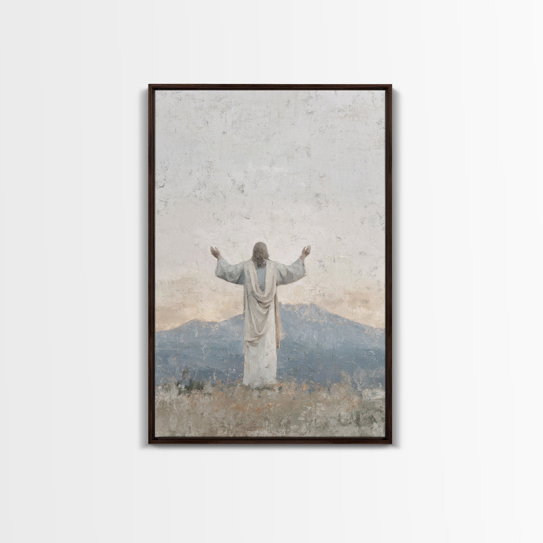 Silent Peak Devotion – Framed Canvas Print – Christian Art Canvas – Jesus Wall Art – Subtle Christian Art – Christmas Art Work – Christian
