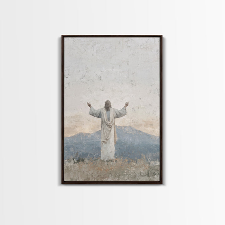 Silent Peak Devotion – Framed Canvas Print – Christian Art Canvas – Jesus Wall Art – Subtle Christian Art – Christmas Art Work – Christian
