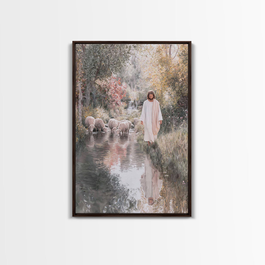 Pastoral Stream Light | Framed Canvas Print | Jesus Wall Art | Christian Art Painting | Subtle Christian Paintings | Christian Decor | Chri