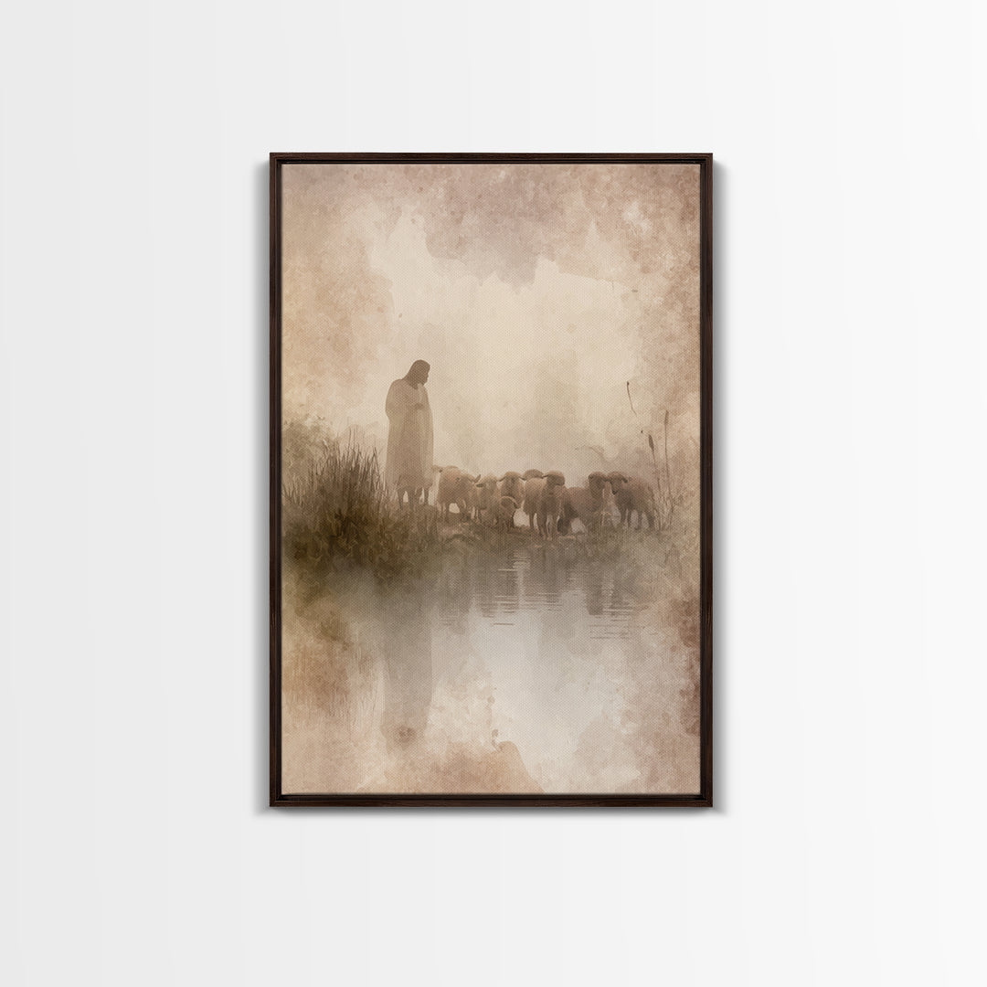 Storm Shepherd Vigil, Framed Canvas Print, Jesus Painting Canvas, Christian Wall Art, Moody Christian Art, Christian Art Print, Christian D