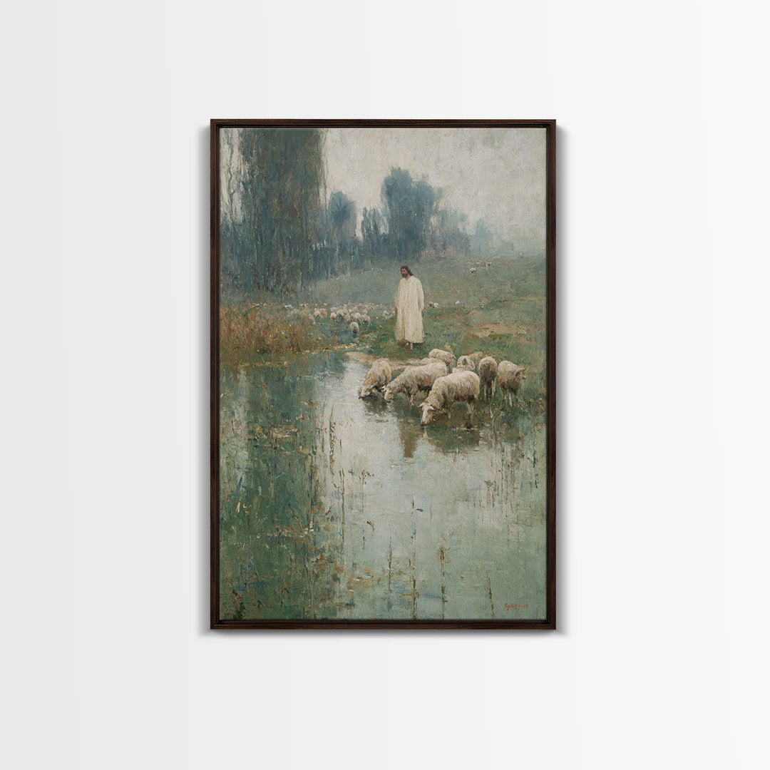 Gentle Meadow Guide – Framed Canvas Print – Subtle Christian Art – Jesus Wall Art – Christian Art Canvas – Christian Gift – Christian Art P