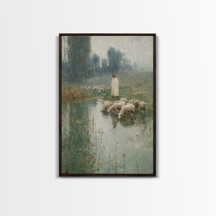 Gentle Meadow Guide – Framed Canvas Print – Subtle Christian Art – Jesus Wall Art – Christian Art Canvas – Christian Gift – Christian Art P